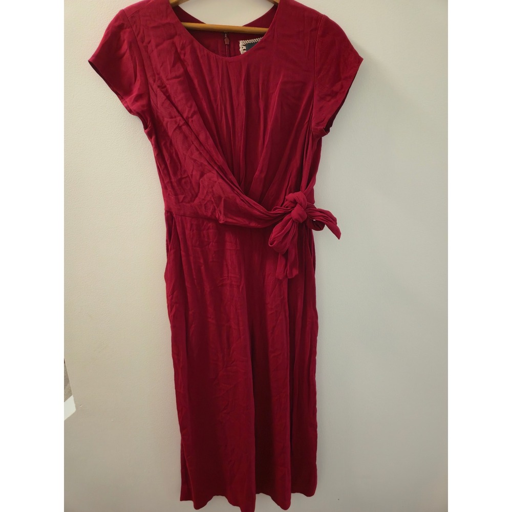 Anthropologie Galatea Tie Front Jumpsuit Red Wide Leg Cropped Short Sleeve S - Picture 3 of 13
